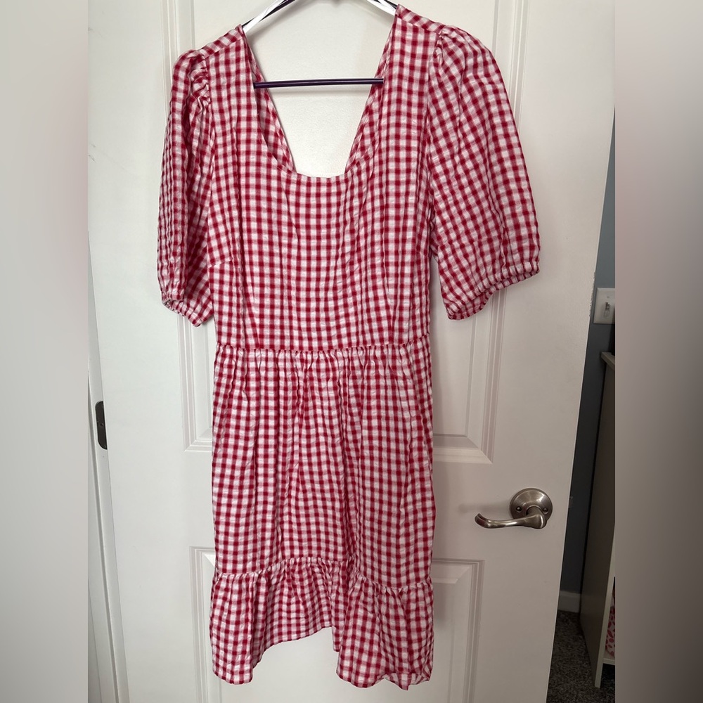LOFT Red and White Gingham Dress